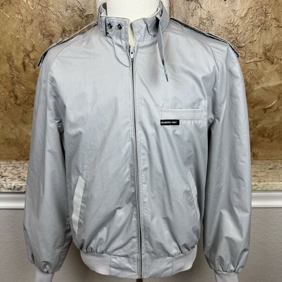 Members Only Vintage 80's Classic Cafe Racer Bomber Jacket Mens 42 Medium Gray - Picture 3 of 13
